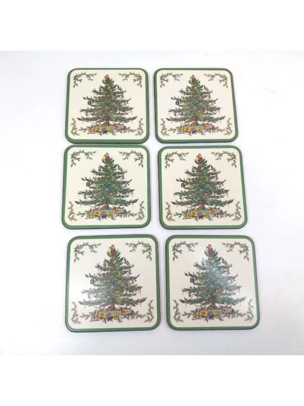 Spode Christmas Tree Coasters Set Of 6 Cork Backed Holiday Made In England